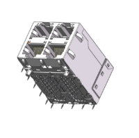 Magnetic Modular Jack RJ45 2*2 Port, 10G Base-T, Shielded, W/ Light Pipes J22WE-92CX