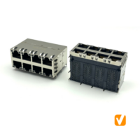 Magnetic Modular Jack RJ45 2*4 Port, 10/100/1000 BASE-T, Shielded, W/ LEDs, J24UG1113DLB6