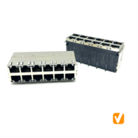 Magnetic Modular Jack RJ45 2*6 Port, 10/100/1000 BASE-T, POE+, Shielded, W/ LEDs, J26WA1114DLB6