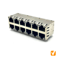 Magnetic Modular Jack RJ45 2*8 Port, Shielded, W/ LEDs, J28UG1114DLB6