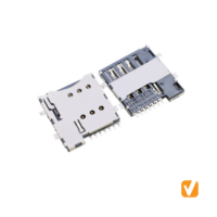 Micro SIM CARD Socket, H=1.35, LCP Black, Terminal C5191 Stainless Steel Shield VTC102322222-PS