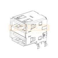 USB 2.0 Type A Female Connector Stacked Ports, DIP Right Angle US208F001J2