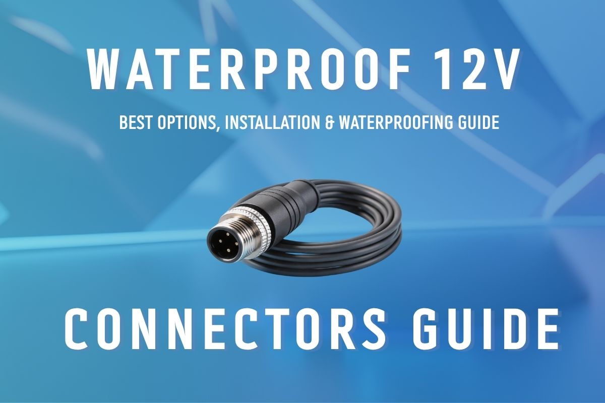 waterproof 12V connector with IP67 rating installed in outdoor LED lighting system